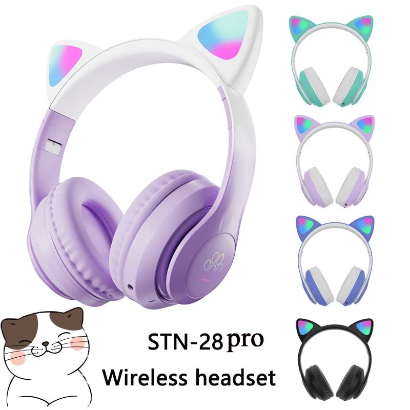 Cat Ear Bluetooth Headset Led - Yeni STN-28 Kablosuz Kulaklık Kedi Kulaklı