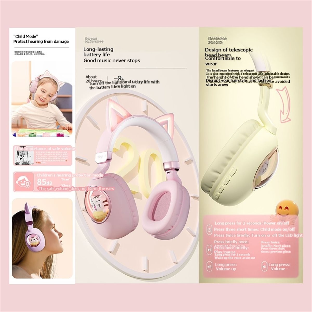 Cat Ear Bluetooth Headset Led - [DEĞER PAKETİ] Sevimli Kedi Kulaklı Bluetooth
