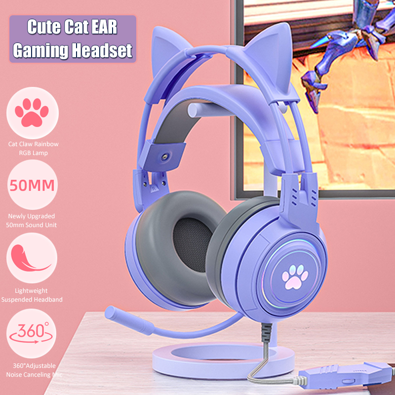 Gaming Headset With Mic Rgb - Sevimli kedi kulak oyun mikrofonlu kulaklıklar