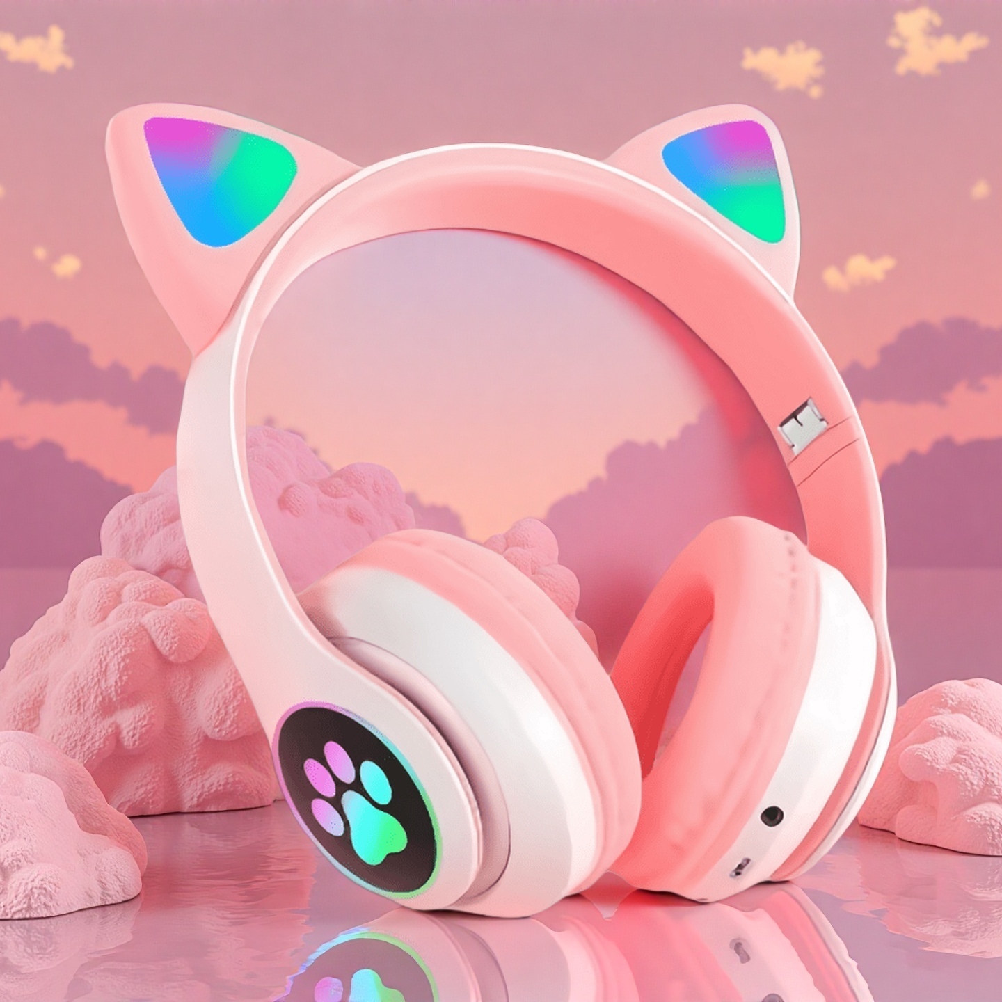 Cat Ear Bluetooth Headset Led - Yeni Flaş Işıklı Sevimli Kedi Kulaklı