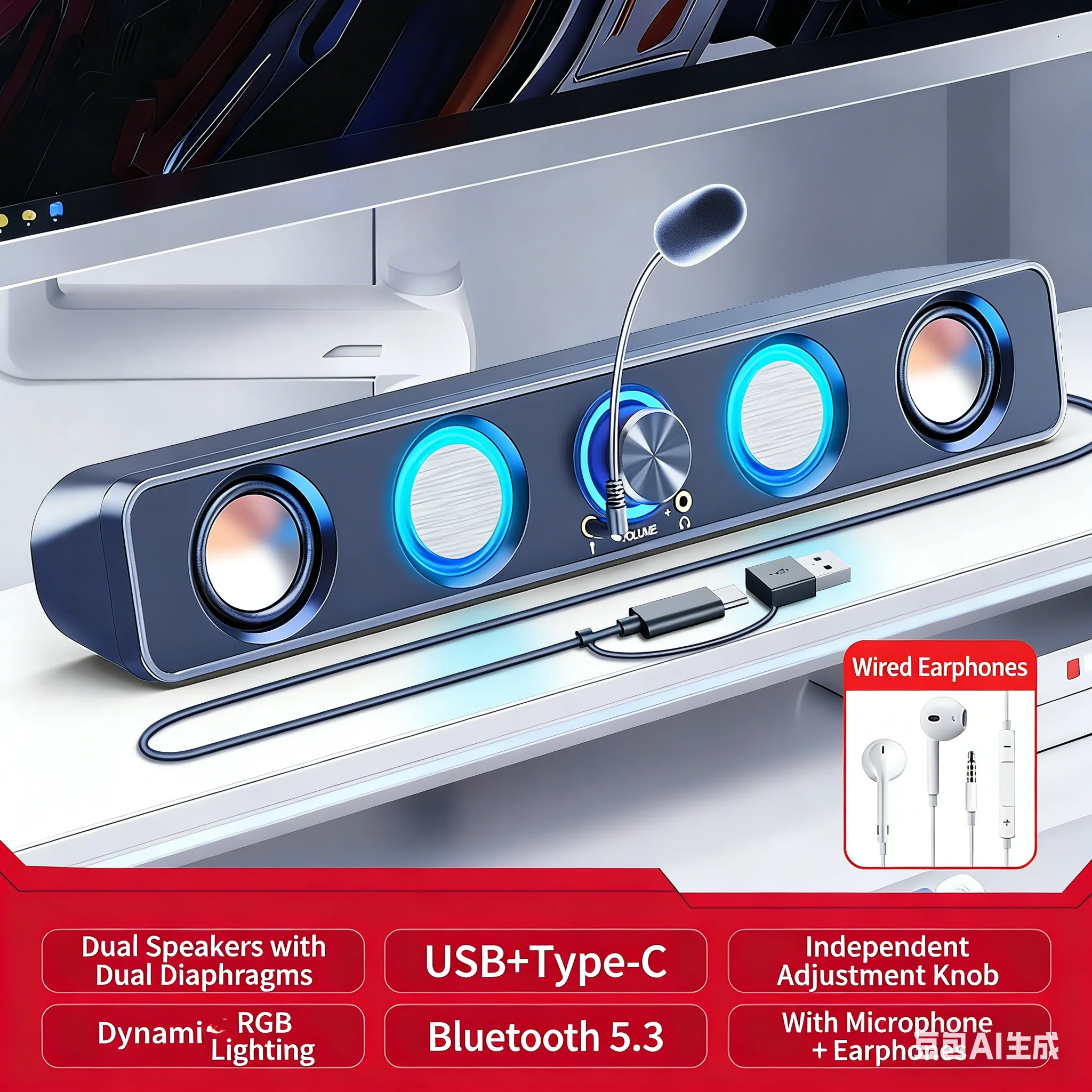 RGB Oyun Soundbar'ı 2.0 Çevres - Rgb Computer Soundbar For Pc incelemesi ve fiyatı